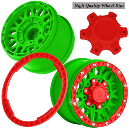 12mm/14mm/17mm RC Truck Wheel Tires for 1/10 Rustler Stampede Hoss,Granite Vorteks Big Rock,Axia 1 L0si Red cat Rc 4wd,Hard Plastic RC Truck Tires,RC Monster Truck Car Wheels,4PCS Red&Green - color: Red&green