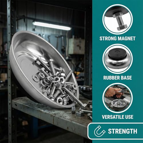 Magnetic Parts Tray, 4" Round Stainless Steel Storage Bowl for Mechanics, Universal Magnetic Tray Holder Organizer Tool for Screw, Socket, Pin, Bolt (4IN) - size: 4IN
