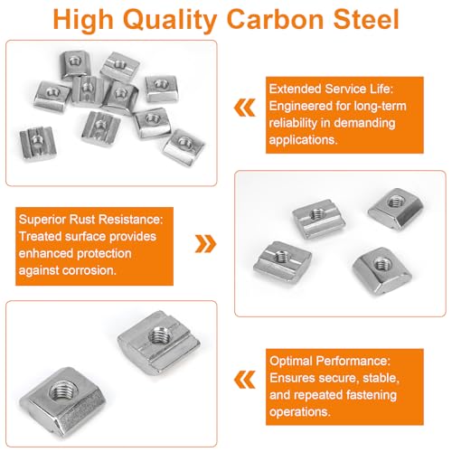 50pcs M6 Sliding T-Nuts for 3030 8mm T-Slot Aluminum Extrusion | Hammer head sliding T-nuts(M6). Carbon steel, nickel-plated. For 3D printers, CNC, laser engravers - size: 50pcs M6 Sliding Nuts