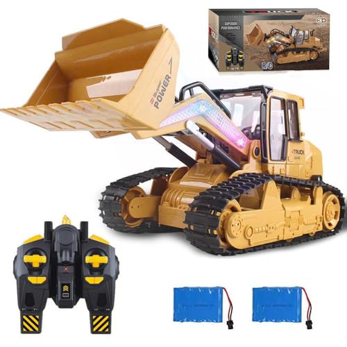 RC Skid Steer Loader Construction Truck 1/14 Remote Control Bulldozer Crawler with Lights 9 Channel RC Front Loader 360° Rotation 2.4G Full Function Engineering Vehicle Excavator Toys