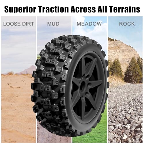 1/8 Scale RC Off-Road Buggy Tires & Wheels with 17mm Hex Foam Inserts Included, Compatible with ARRMA Typhon, LOSI, KYOSHO & More (Set of 4) - color: Black