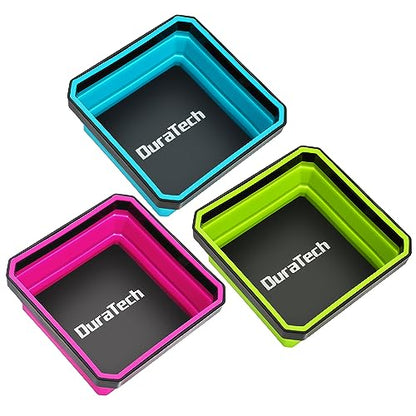 DURATECH Magnetic Foldable Parts Tray Set, 3 Pack Collapsible Silicone Tool Tray Set with Double-Sided Magnetic Base for Organizing Screw Bolts Nuts Washers Pins and Other Small Metal Parts