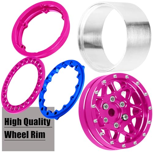 for 1/24 1/18 SCX24 FCX24 TRX4M RC Crawler Car,1.3" RC Tires Wheel Rim,Aluminum RC Truck Tires Wheels Rims,1.3 Beadlock Wheel Rims Heavy Duty Rim (4PCS) Pink - color: 1.3-rim-pink&blue