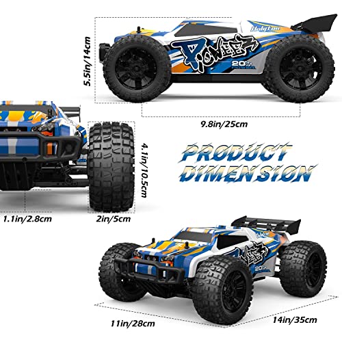 1:10 Large High Speed Remote Control Car with LED Shell Lights, 48+ KM/H, 4WD Offroad Monster Truck for Adults & Kids, Hobby RC Truck Vehicle, 2 Battery Crawler Toy Gift for Boy
