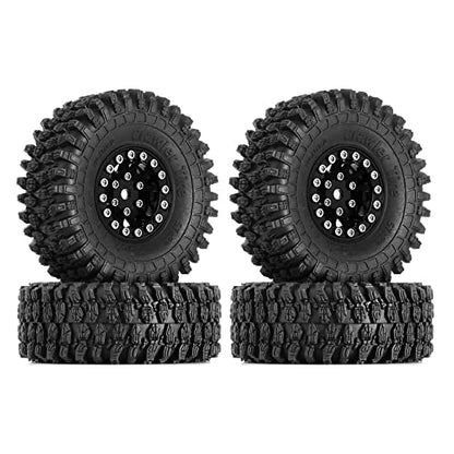 INJORA 1.0 Beadlock Wheel and Tire for 1/18 1/24 RC Crawler, 57*22mm(Black) - color: Black