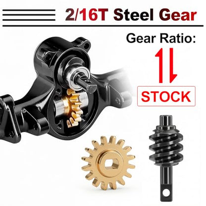 OGRC +4mm Axles with Double Joint Shaft & Brass Steering Knuckle for SCX24 | Aluminum Axle Housing, Brass Steering Knuckles, Stock 2/16T Gears, for Axial SCX24 AX24 1/24 RC Crawler, Black - color: Black