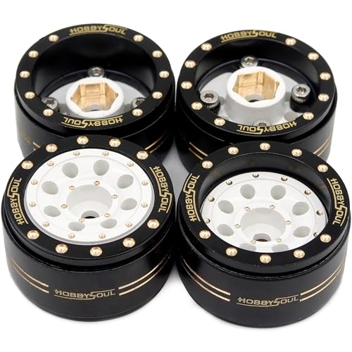 Adjustable Offset 1.0 Beadlock Wheels Brass Rims Weight 44g/Rim for RC Micro Crawler 1/18 TRX4M 1/24 Axial SCX24 90081, (4-Pack, HS701452) - color: Black & White