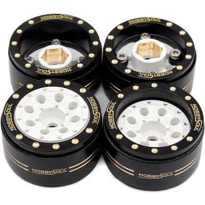Adjustable Offset 1.0 Beadlock Wheels Brass Rims Weight 44g/Rim for RC Micro Crawler 1/18 TRX4M 1/24 Axial SCX24 90081, (4-Pack, HS701452) - color: Black & White