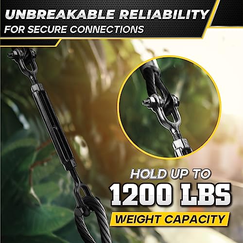 1200 LBS 3/8”x11.4” Jaw and Jaw Turnbuckles for Cable Wire Tensioner (2PCS) | Ultra Durable Steel Weather Resistant, Durable Black Turnbuckle for Wire Rope Tension, Shade Sail Hardware, Sun Shade Tent - style: 2Pcs 3/8”x11.4”
