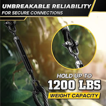 1200 LBS 3/8”x11.4” Jaw and Jaw Turnbuckles for Cable Wire Tensioner (2PCS) | Ultra Durable Steel Weather Resistant, Durable Black Turnbuckle for Wire Rope Tension, Shade Sail Hardware, Sun Shade Tent - style: 2Pcs 3/8”x11.4”