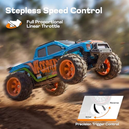 Vroomix 1:16 4WD RC Car, Blue Remote Control Light Hobby Racing Monster Truck Toy Gift for Kids, 3 Driving Modes, Up to 28 Mph, 35 Mins, 110 Ft Range, Toy Truck for Boys Age 8-12 & Adults - color: Blue