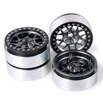 MORLORDY 4PCS RC 2.2 Beadlock Wheels Aluminum Alloy 2.2 inch Wheel Hubs Rims for 1/10 Scale RC Crawler Car SCX10 SCX10 II 90046 SCX10 III AXI03007 D90 TRX4 CC01 Upgrades - Black and Titanium - color: Black and Titanium