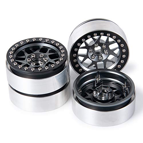MORLORDY 4PCS RC 2.2 Beadlock Wheels Aluminum Alloy 2.2 inch Wheel Hubs Rims for 1/10 Scale RC Crawler Car SCX10 SCX10 II 90046 SCX10 III AXI03007 D90 TRX4 CC01 Upgrades - Black and Titanium - color: Black and Titanium