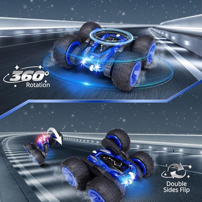 Tecnock Remote Control Car, 2.4GHz RC Cars with USB-C Easy Charging, 4WD Double Sided 360° Rotates and Flips RC Stunt Car, Toys Gift for Boys and Girls Ages 6-8, 8-12 - color: Blue