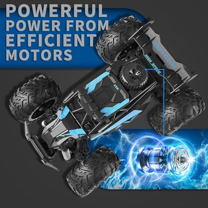 Carox Remote Control Car & RC Cars, 2.4GHz 25KM/H High Speed RC Car, 1:18 Off-Road Monster Truck with LED Lights and 1800mAh Rechargeable Battery–Blue - color: Blue
