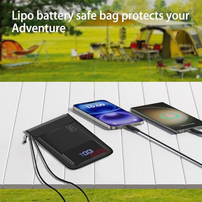 5"x8" Fireproof Lipo Safe Bag with Fireproof Zipper Fireproof Edge wrapping Fireproof wire,Home Office Travel Safe Storage for Cash Valuables Passport Power bank Lipo Battery (13 * 20cm Black) - size: 13*20cm Black
