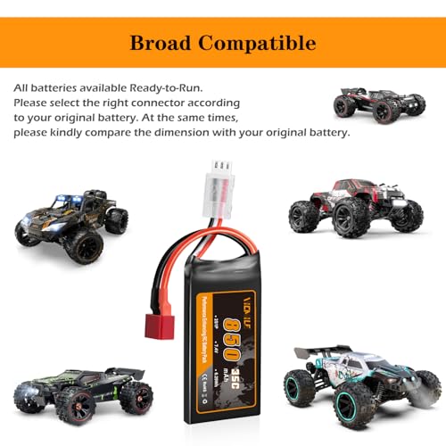 7.4V Lipo Battery Super Thin 2S 850mAh RC Battery with Dean-Style T Plug 35C High Discharge Rate Rechargeable Fit for DEERC WLtoys HBX Most 1/10 1/16 1/18 1/24 Scale RC Car Truck