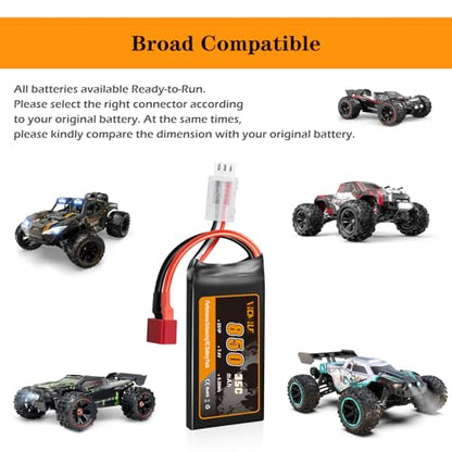 7.4V Lipo Battery Super Thin 2S 850mAh RC Battery with Dean-Style T Plug 35C High Discharge Rate Rechargeable Fit for DEERC WLtoys HBX Most 1/10 1/16 1/18 1/24 Scale RC Car Truck