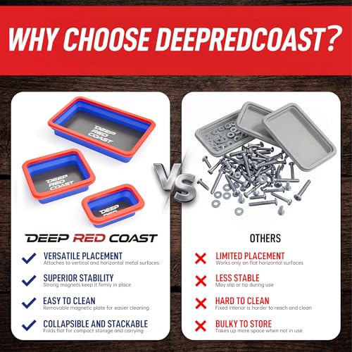 Collapsible Magnetic Parts Tray Set, 3 Pcs Silicone Magnetic Tool Trays | 3 Different Sizes with Strong Magnetic Hold for Screws Nuts Bolts Washers, Garage Toolbox and Auto Repair