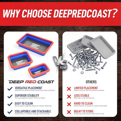 Collapsible Magnetic Parts Tray Set, 3 Pcs Silicone Magnetic Tool Trays | 3 Different Sizes with Strong Magnetic Hold for Screws Nuts Bolts Washers, Garage Toolbox and Auto Repair