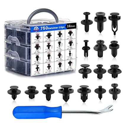 Car Push Retainer Clips 750pcs with 16 Popular Push Pins for Auto Parts - Sizes - Blue Fastener Remover Tool for Toyota, GM, Ford, Honda, Acura, Chrysler - size: Car Clips 751PCS-Blue