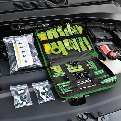 GOOACC 200Pcs Trim Removal Tool, Auto Push Pin Bumper Retainer Clip Set Fastener Terminal Remover Tool Adhesive Cable Clips Round Handle Crowbar Kit Car Panel Radio Removal Auto Clip Pliers, Green - color: 200Pcs Clips Removal Kit Green