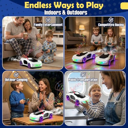 HuiJuKeJi Gesture Sensing RC Stunt Car with USB Charging Dock, 360° Rotate Drift Car, 2.4GHz Dual Remote Control, Cool Spray Mist & LED Lights, Birthday Gift for Kids Boys Girls Age 6-12