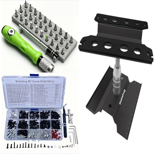 RC car Tool kit,634 Pcs RC Screw Kit,360 Degree Rotation Liftable Repair Workbench,32-in-1 Screwdriver-for 1/16 1/12 1/10 1/8 All Kinds of Remote Control Trucks, Cars, Trains, Planes, etc - color: Black