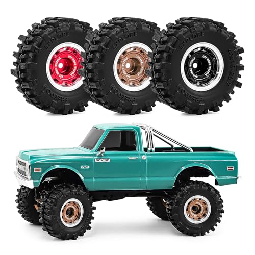 0.7 Inch RC Crawler Tires and Wheels Set 40×16mm for 1/30 Scale Axial SCX30 (Red) - color: Red