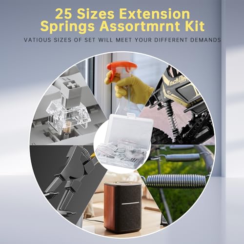 100 Pcs Extension Spring, Beesini Extension Spring Assortment Kit 25 Different Sizes, Stainless Steel Springs, Small Spring Assortment for Home Repairs, 25 Individual Bags