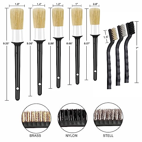 HMPLL 10pcs Detailing Brush Set, White | Includes 5 Soft Car Detailing Brushes , 3 Wire Brush, 2 Air Vent Brush for Cleaning Car Interior and Exterior Detailing - color: white