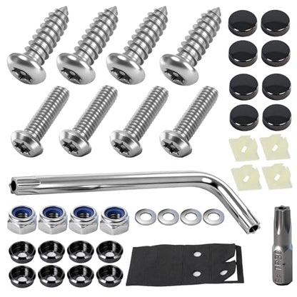 3rd-Gen Upgraded Anti Theft License Plate Screws Kit, Rustproof Stainless Steel License Plate Bolts, M6 (1/4") Fasteners with Caps, Front & Rear Mounting Hardware for Car, Truck, Motorcycle