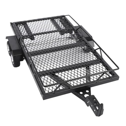 Flatbed Truck Toy, Dual Axle Heavy Duty RC Trailer, Metal Toy Trailer with Ramp and Hook for RC Crawler, Car, Farm Toys