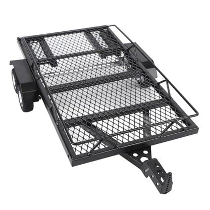 Flatbed Truck Toy, Dual Axle Heavy Duty RC Trailer, Metal Toy Trailer with Ramp and Hook for RC Crawler, Car, Farm Toys