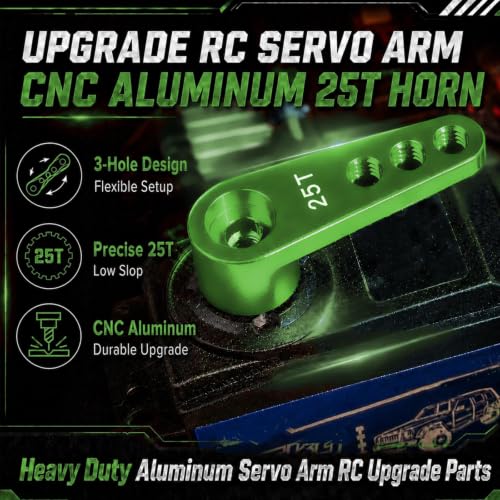 2PCS 25T Aluminum Servo Horn, 3-Hole RC Steering Arm for Futaba Savox MG995 | CNC Aluminum Servo Arm M3 Thread Adjustable Linkage 12mm 16mm 20mm Positions 1/8 1/10 RC Power HD MG996 Crawler Buggy Truck - color: Green