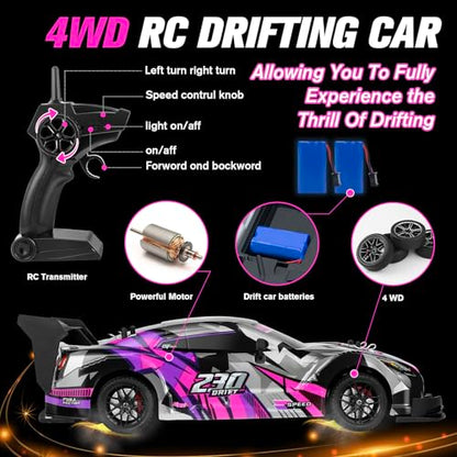 RC Drift Car, 1:16 Scale Drifting RC Cars 2.4GHz 4WD 40km/h | RC Race Car, High-Speed Remote Control Drift Car Vehicle, Racing Sport Toy Gift for Boys Girls Kids(Purple) - color: Purple