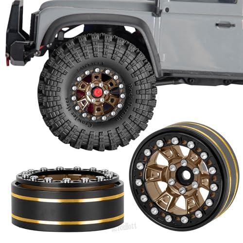 RC 1.3" Beadlock Tires Wheels for 1/18 1/24 Trx4m SCX24 FCX24 Ascent-18 RC Crawler Car,4pcs 1.3 Inch Wheel Rim Soft Rubber Tires,Brown - color: Brown-(1.3" Beadlock Tires）