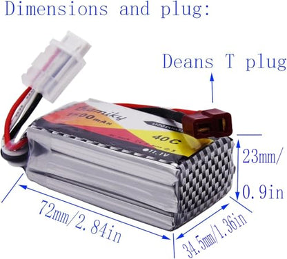 Blomiky 2 Pack 11.1V 1500mAh 35C Lipo Battery with T Plug for RC Airplane, RC Helicopter, RC Car Truck, RC Boat and Quadcopter Drone 11.1V 1500mAh T 2