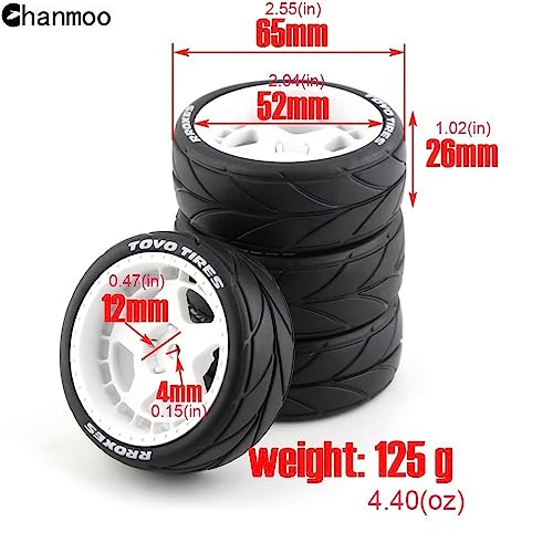 1/10 RC On Road Tires 12mm Hex Plastic Wheels Rims and Rubber Street Tyres for 1:10 Rally Racing Drift Touring CarTamiya XV01 XV02 TA06 TT01 TT02 PTG2 144001 A959 HPI KYOSHO 4PCS (White B) - color: White B