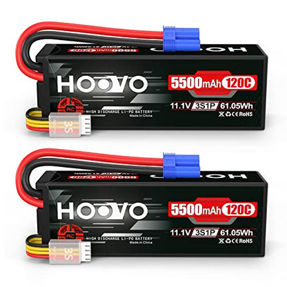 HOOVO 3S 11.1V Lipo Battery 5500mAh 120C RC Battery Hardcase EC5 Plug 2Pack | for RC Car Truggy Boat Truck Racing Models