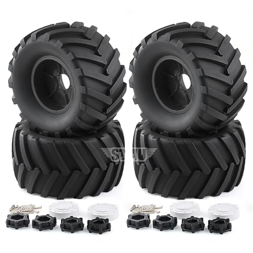 RC Monster Truck Tires and 17mm&14mm Hex Wheels Rims Rubber Buggy Tyres for 1/8&1/7 Scale Off Road Truck Car Kaiju Tmaxx E-Revo 3.3 Arrma Kraton 6S Typhon 3S HPI Redcat Traxxas Maxx (Black) - color: Black
