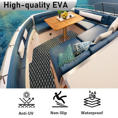 98.4"X43.31" Boat Flooring Self-Adhesive EVA Foam Boat Decking Marine Yacht RV Pool Non-Skid - color: Dark gray and black