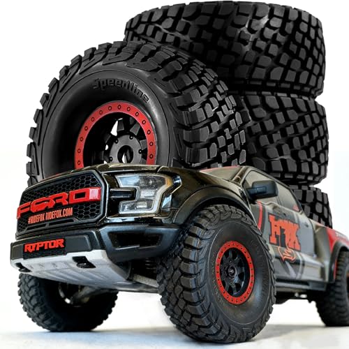 4PCS 1/8 1/7 RC Short Course Truck Tires and Wheels 17mm Hex All Terrain Off Road Tyres OD 5.31'' for 1:7 1:8 RC Buggy Truck Car HSP TRAXXAS UDR FS FSR Atom ARRMA Mojave EXB YK4072 DF7 (Red) - color: Red