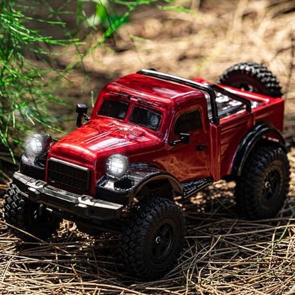 1:18 Scale All Terrain Remote Control Car, 2.4 GHz 4WD RC Rock Crawler with LED Lights, 12KPH Off-Road Pickup Truck Vehicle Toys RTR Gift for Adults - color: Red, size: 3 Battery