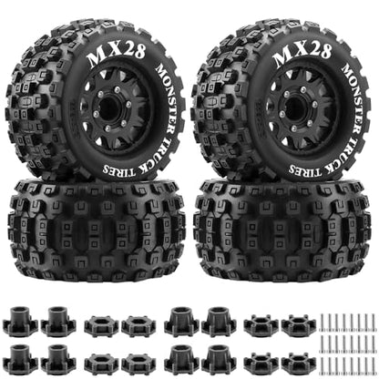 GLOBACT MX28 2.8" Tires 1/10 Scale RC Truck Tires and Wheels with 12mm 14mm Replaceable Hex for ARRMA Big Rock Granite VORTEKS 3S TRAXXAS Stampede Rustler (4PCS)