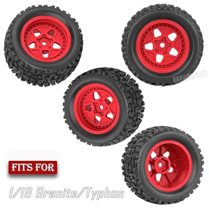 12mm Hex RC Truck Wheels and Tires for 1/18 Granite/1/18 Typhon RC Monster Truck Car,RC Drift Off Road Buggy Rally Truck Tires,4Pcs(Red) - color: Red - (4pcs Wheel)