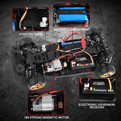GoolRC RC Drift Car, 1:18 Scale 2.4GHz 4WD 30KM/H High Speed Remote Control Racing Car with LED Light Strip and 2 Batteries for Adults - size: 2 Batteries