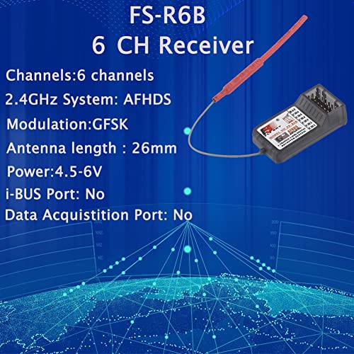 Flysky Receiver FS-R6B Long Range AFHDS 6CH 2.4G Receiver for FS-GT2,FS-GT2E,FS-GT2F,FS-GT2G,FS-GT2B,FS-GT3B,FS_GT3C FS-i10 FS-TH9X,FS-T6,FS-CT6B,FS-iT4S Transmitter, for Crawlers (Pack of 2)