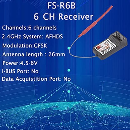 Flysky Receiver FS-R6B Long Range AFHDS 6CH 2.4G Receiver for FS-GT2,FS-GT2E,FS-GT2F,FS-GT2G,FS-GT2B,FS-GT3B,FS_GT3C FS-i10 FS-TH9X,FS-T6,FS-CT6B,FS-iT4S Transmitter, for Crawlers (Pack of 2)