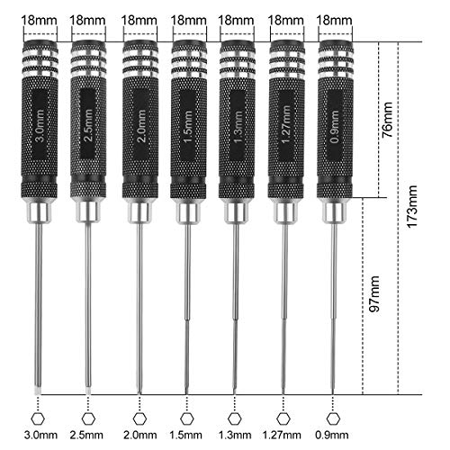Rc Tool Kit, Hex Screw Driver Set, Screwdriver Bit Set, for Traxxas Rc Car | Screwdriver Kit 0.9mm, 1.27mm, 1.3mm, 1.5mm, 2.0mm, 2.5mm, 3.0mm, Key Driver Repair Tools, for Rc Car Traxxas Helicopter 7pcs